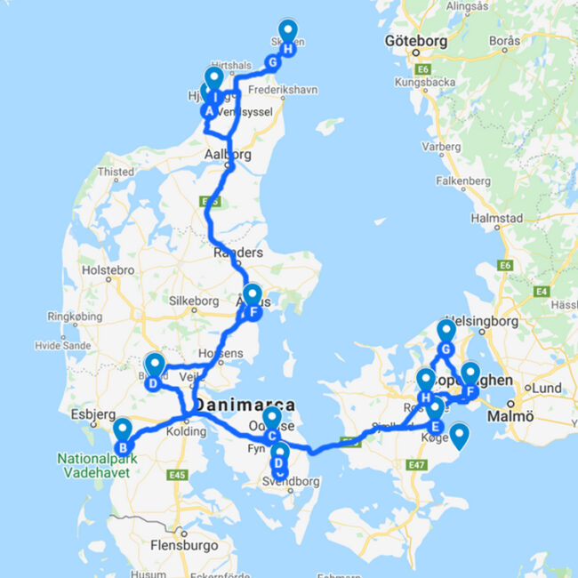 itinerario del viaggio in Danimarca