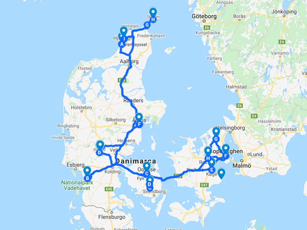 itinerario del viaggio in Danimarca
